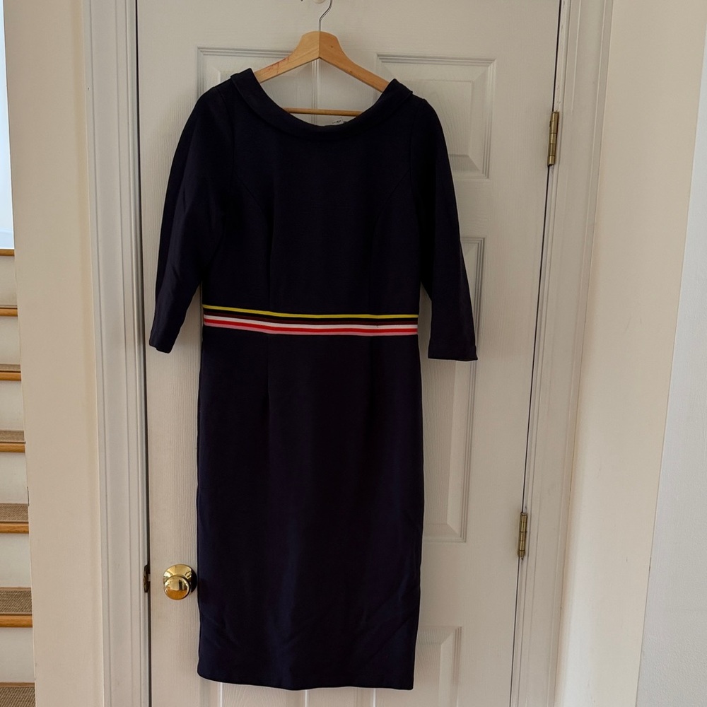 Boden Navy Ottoman Pencil Dress with Stripe Trim, size 12L